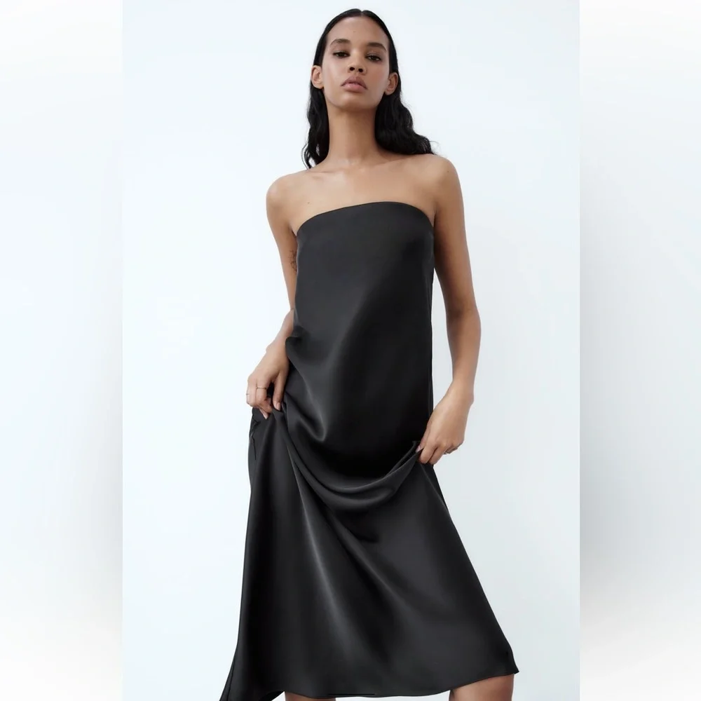 Zara | Dresses | Zara Satin Effect Dress Black Sizes Xs S New With Tags |  Poshmark